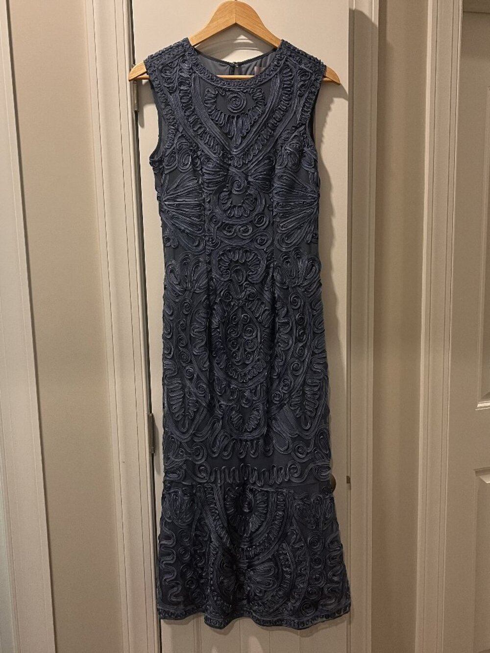 JS Collections special occasion smoke blue sleeveless midi mermaid dress, size 6